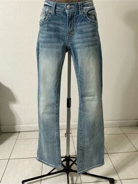 Miss Me Mid Rise Boot Cut Blue Wash Embroidered Jeans Size 29